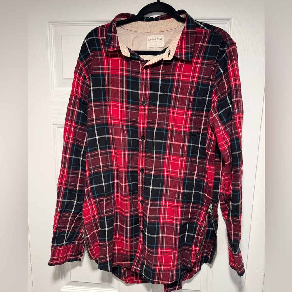 On the Byas Red and Black Plaid Casual Shirt
